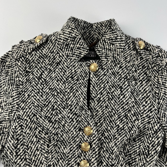 Victoria’s Secret Tweed Pea Coat Size 0 Black snd White Wool Blend Jacket - Picture 7 of 15